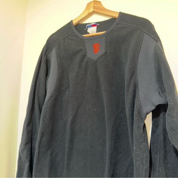Men’s Vintage Majestic Brand San Francisco Logo Black Fleece Pullover Sweater - Picture 5 of 15